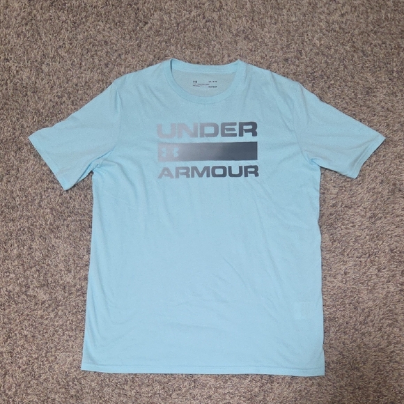 Men's Under Armour Sky Blue T-Shirt w/ Gray Logo, Size Large - Picture 1 of 4